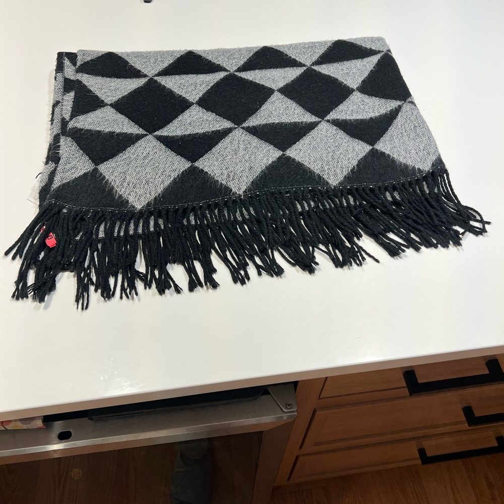West Elm Black and Gray Geometric Fringe Blanket